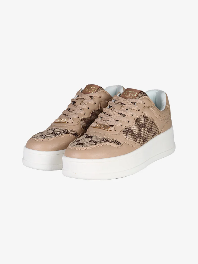 Sneakers stringate da donna con platform - marrone