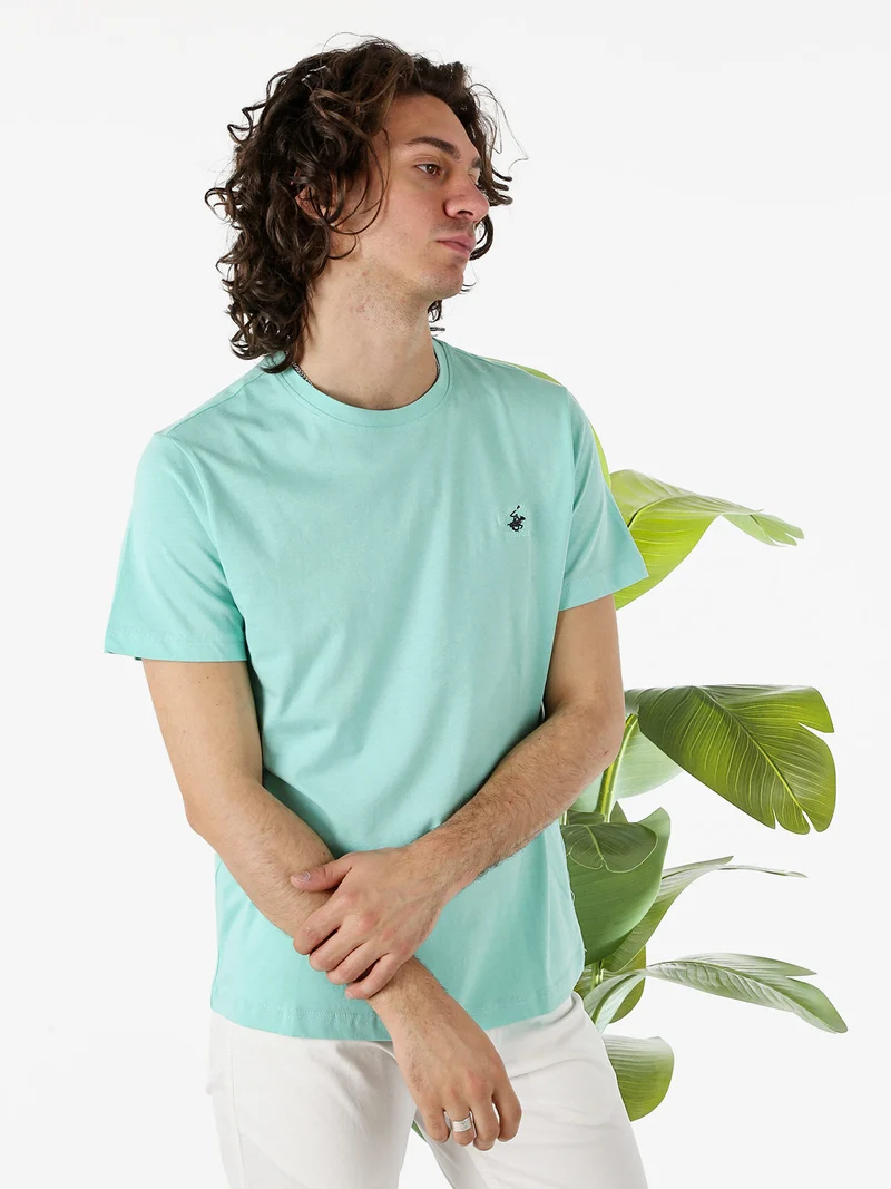 T-shirt girocollo da uomo in cotone - acqua marina