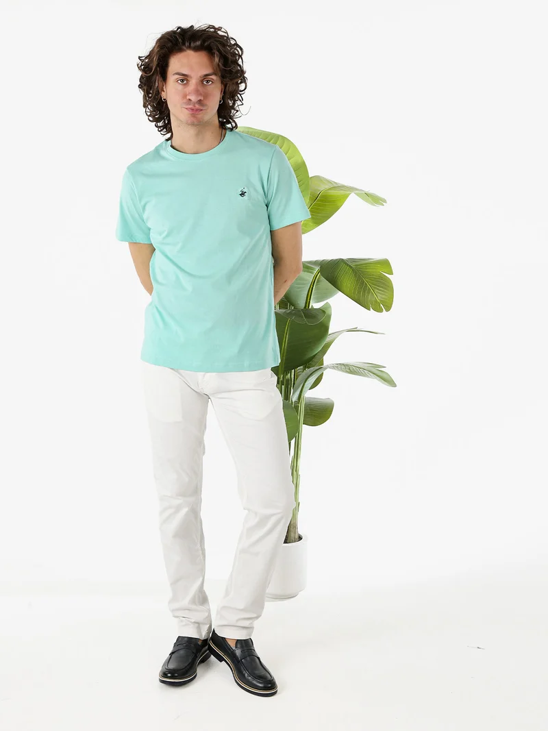 T-shirt girocollo da uomo in cotone - acqua marina