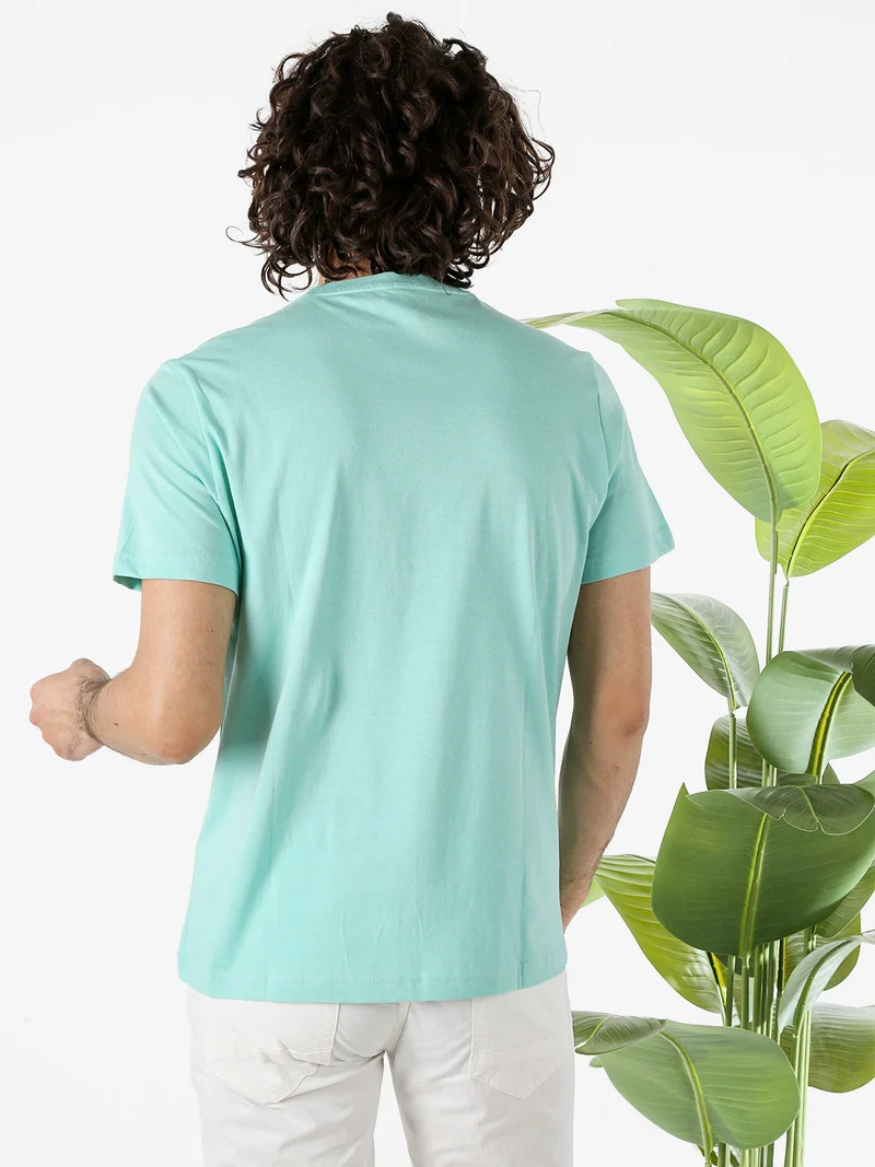 T-shirt girocollo da uomo in cotone - acqua marina