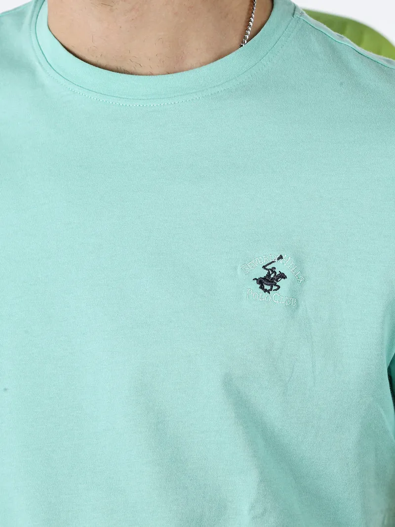 T-shirt girocollo da uomo in cotone - acqua marina