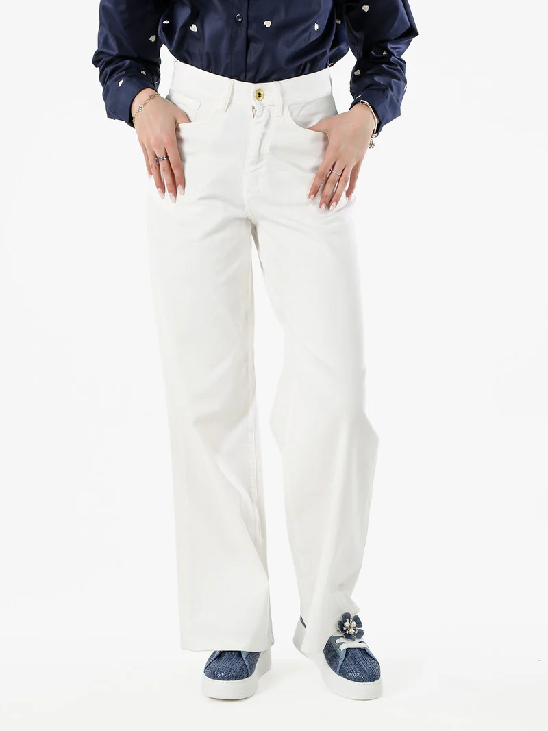 Pantaloni donna jeans a gamba larga - bianco