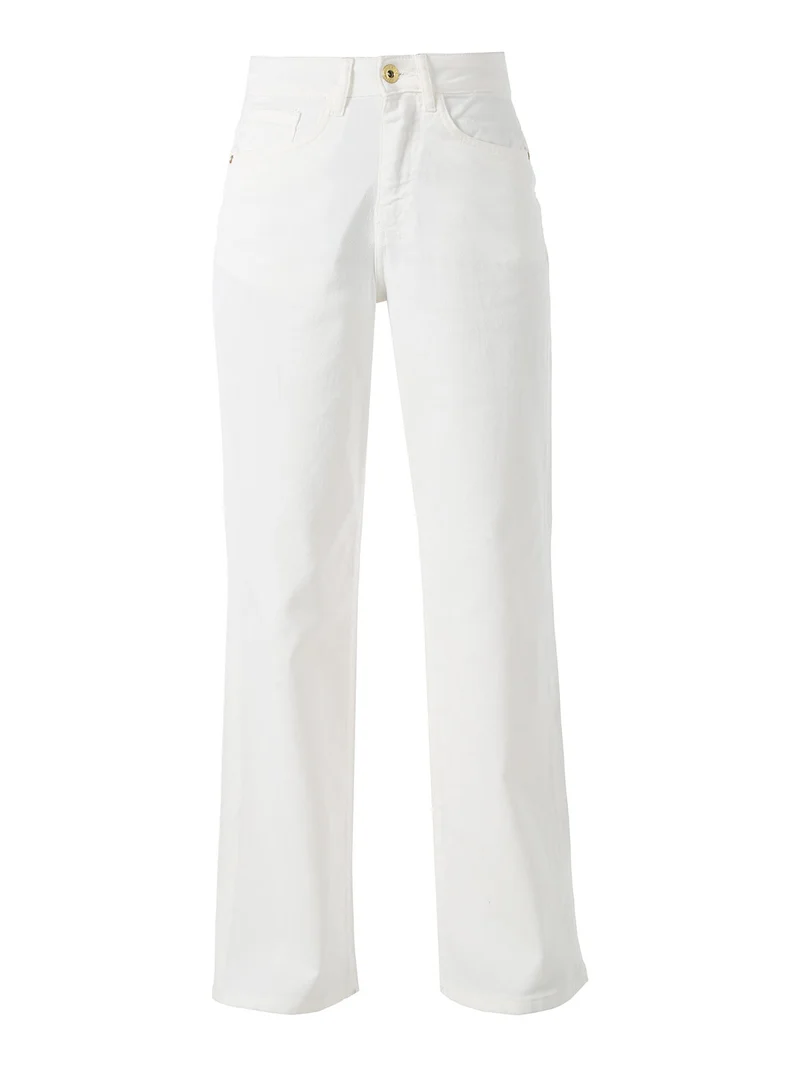 Pantaloni donna jeans a gamba larga - bianco