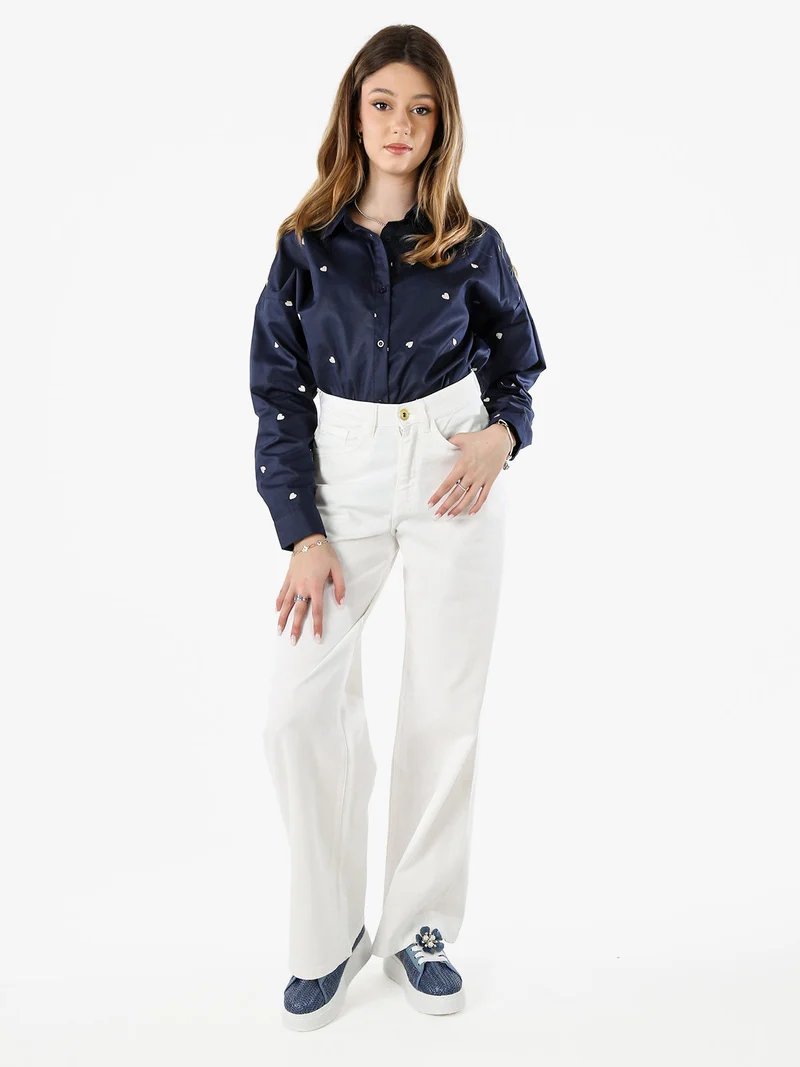 Pantaloni donna jeans a gamba larga - bianco