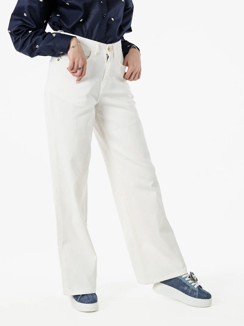 Pantaloni donna jeans a gamba larga - bianco