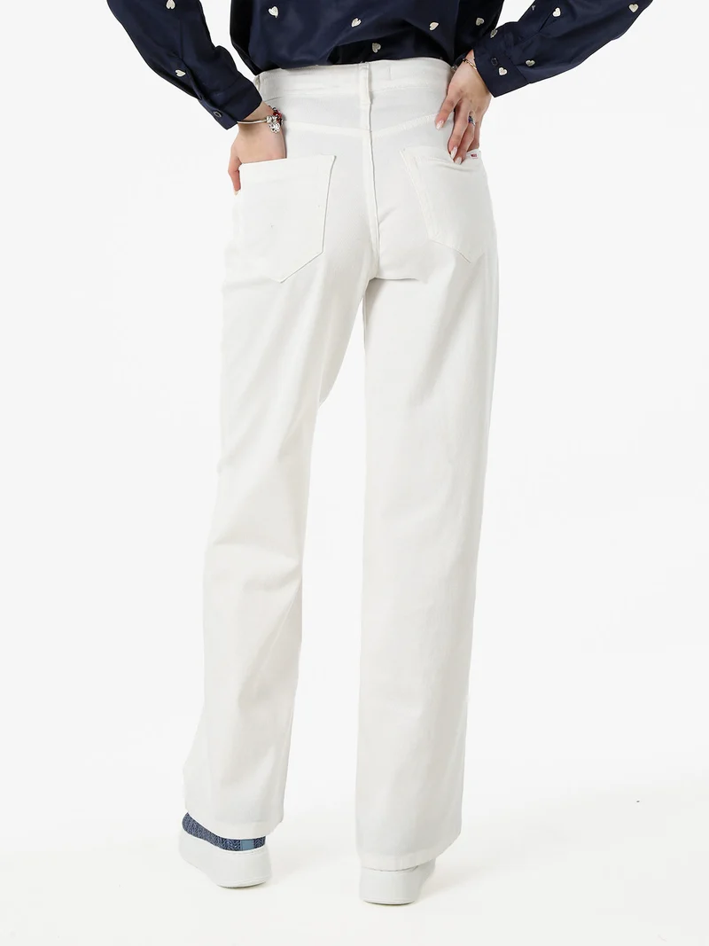 Pantaloni donna jeans a gamba larga - bianco