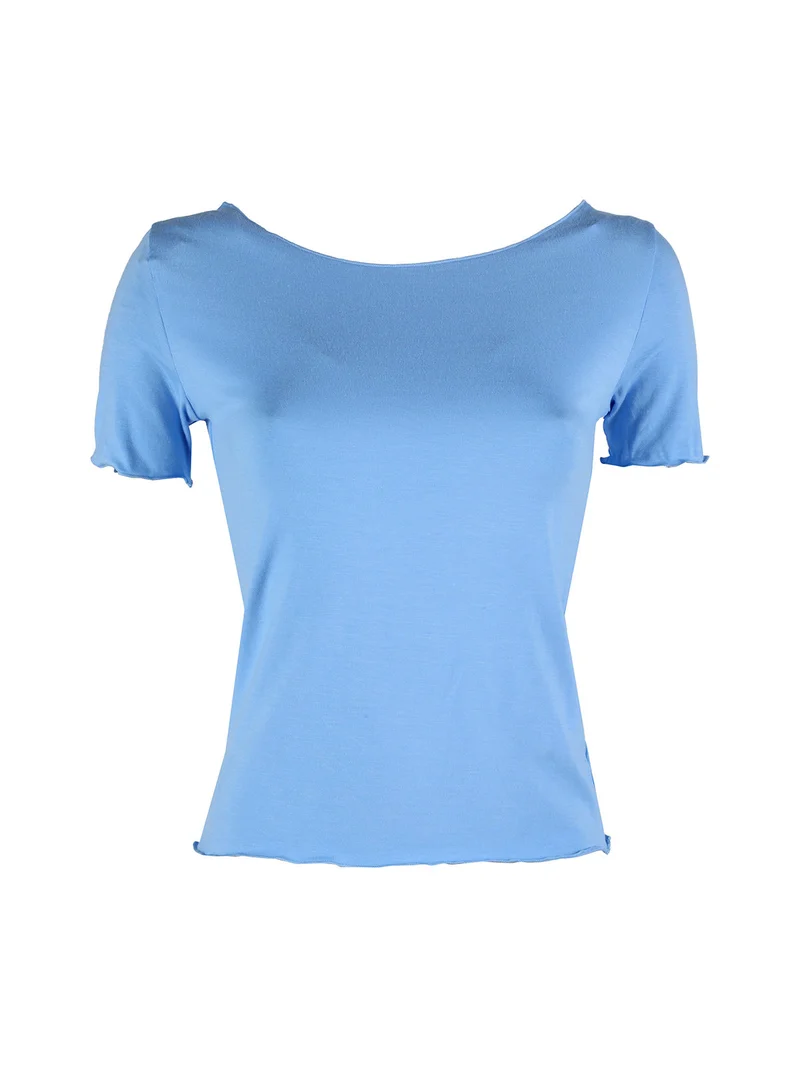T-shirt donna girocollo in viscosa - azzurro
