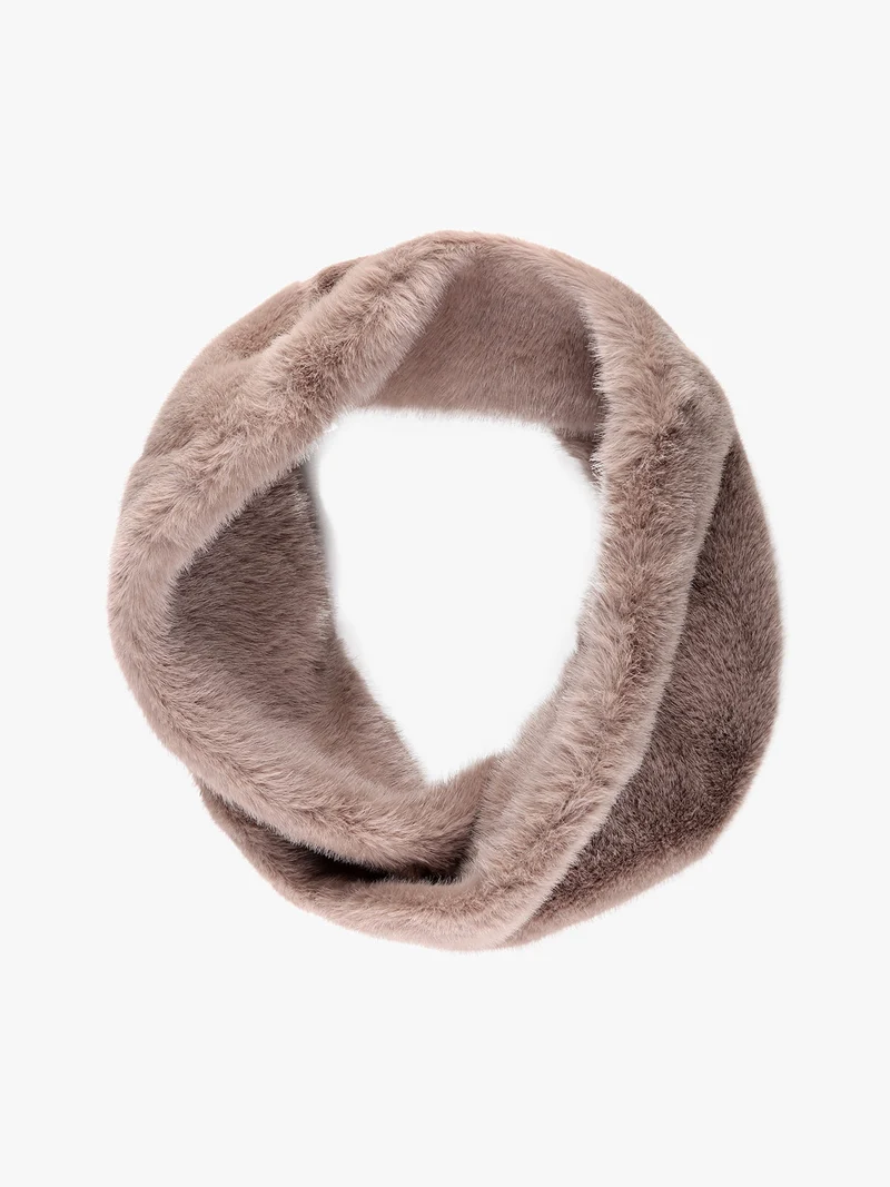 Sciarpa donna ad anello in pelliccia sintetica - taupe