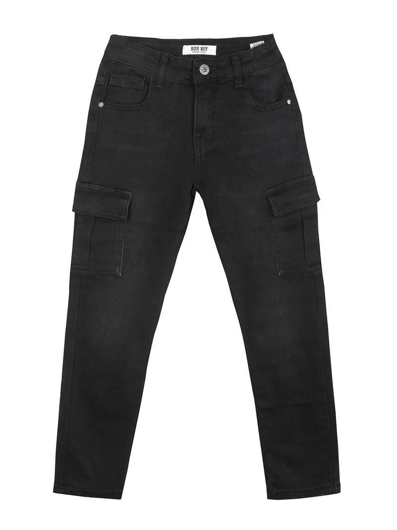Pantaloni jeans da bambino con tasconi - nero