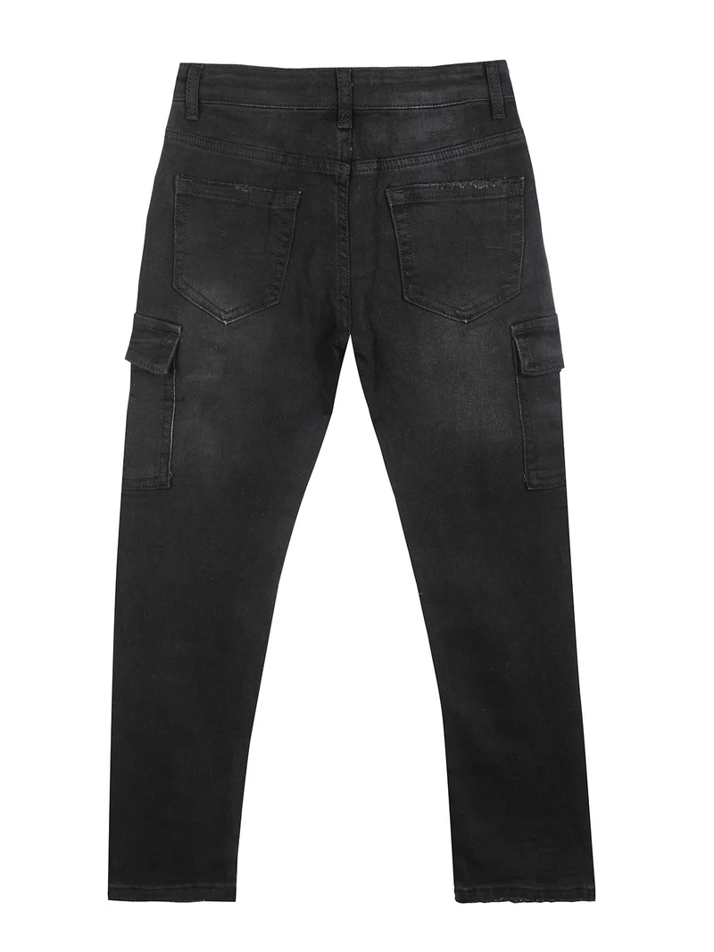 Pantaloni jeans da bambino con tasconi - nero