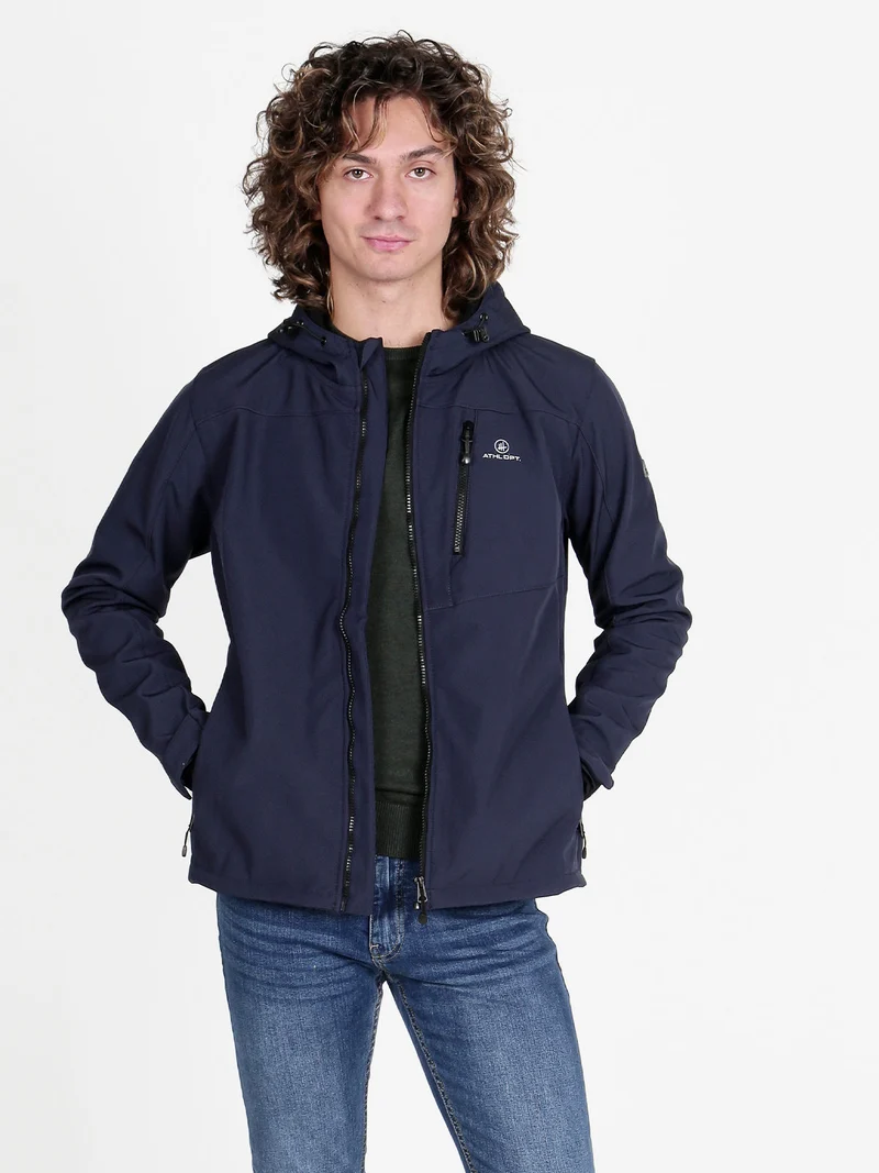 Giacca impermeabile da uomo con cappuccio e interno in pile - blu scuro