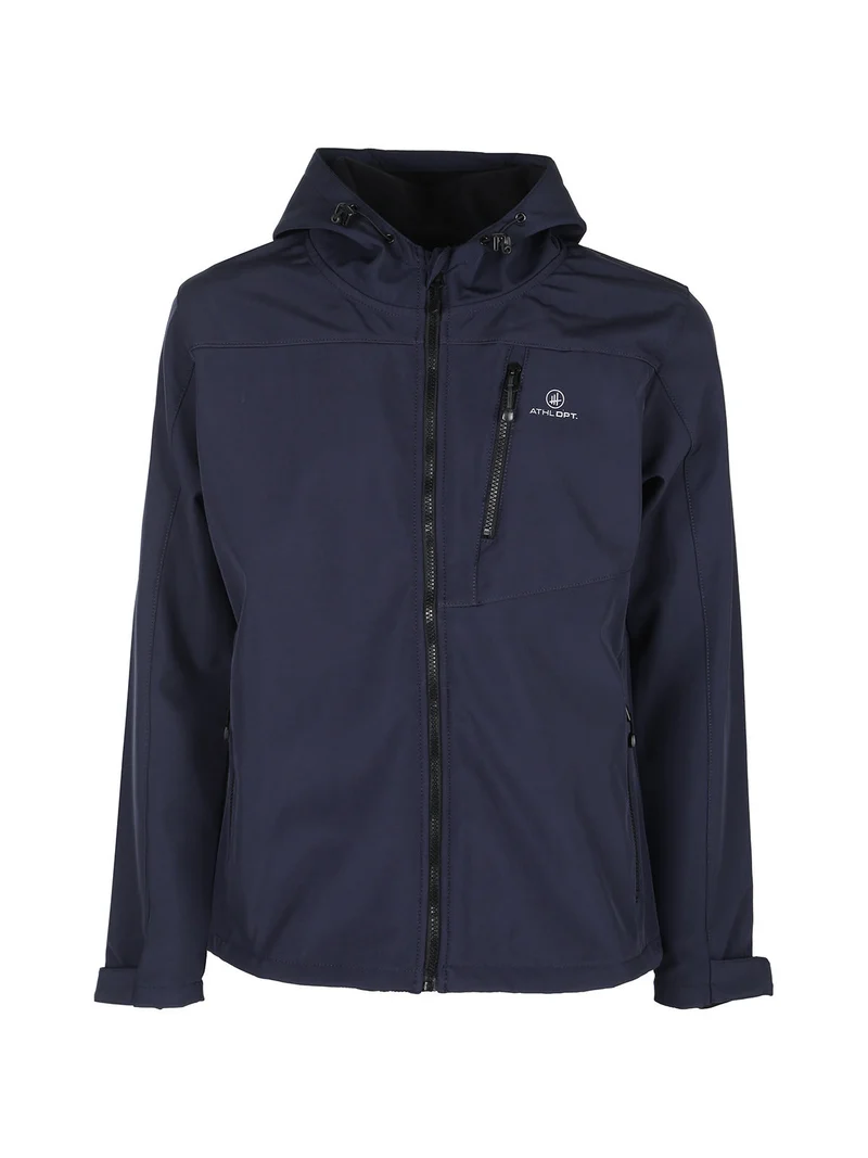 Giacca impermeabile da uomo con cappuccio e interno in pile - blu scuro