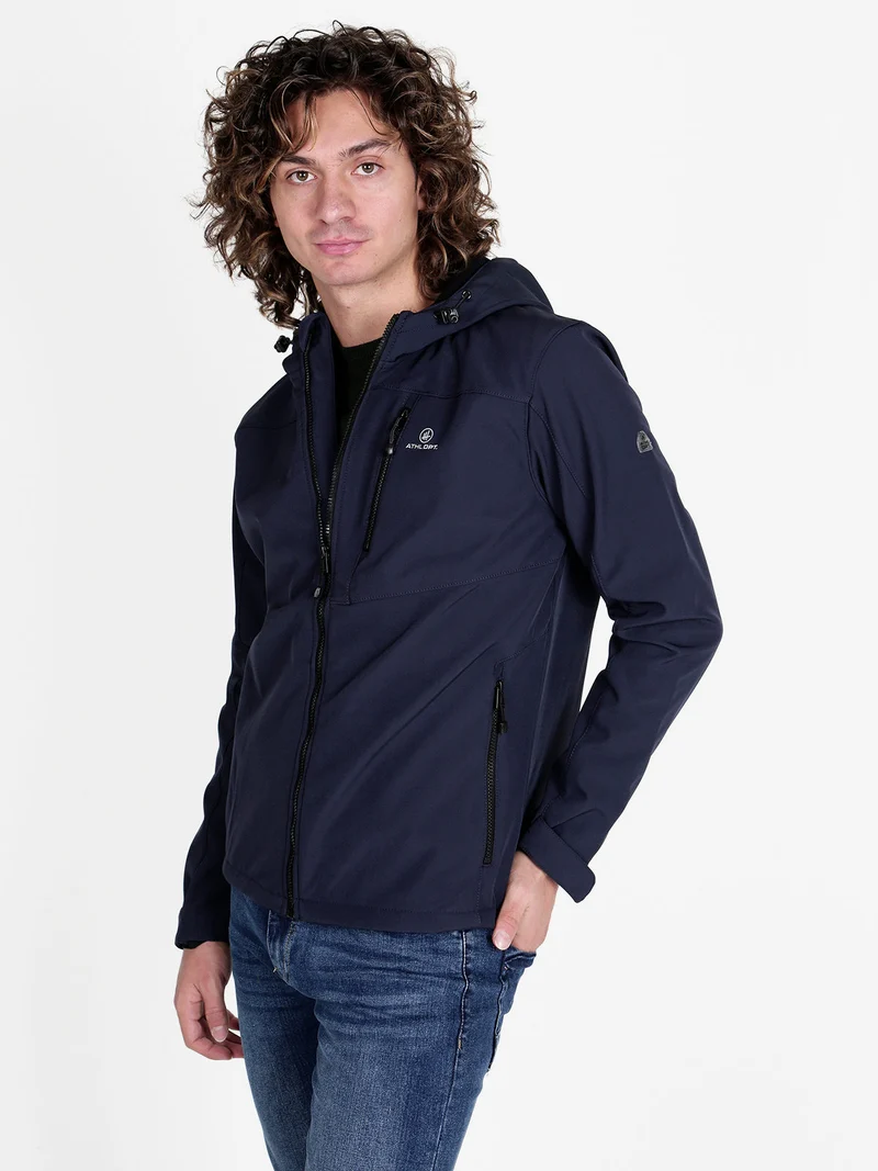 Giacca impermeabile da uomo con cappuccio e interno in pile - blu scuro
