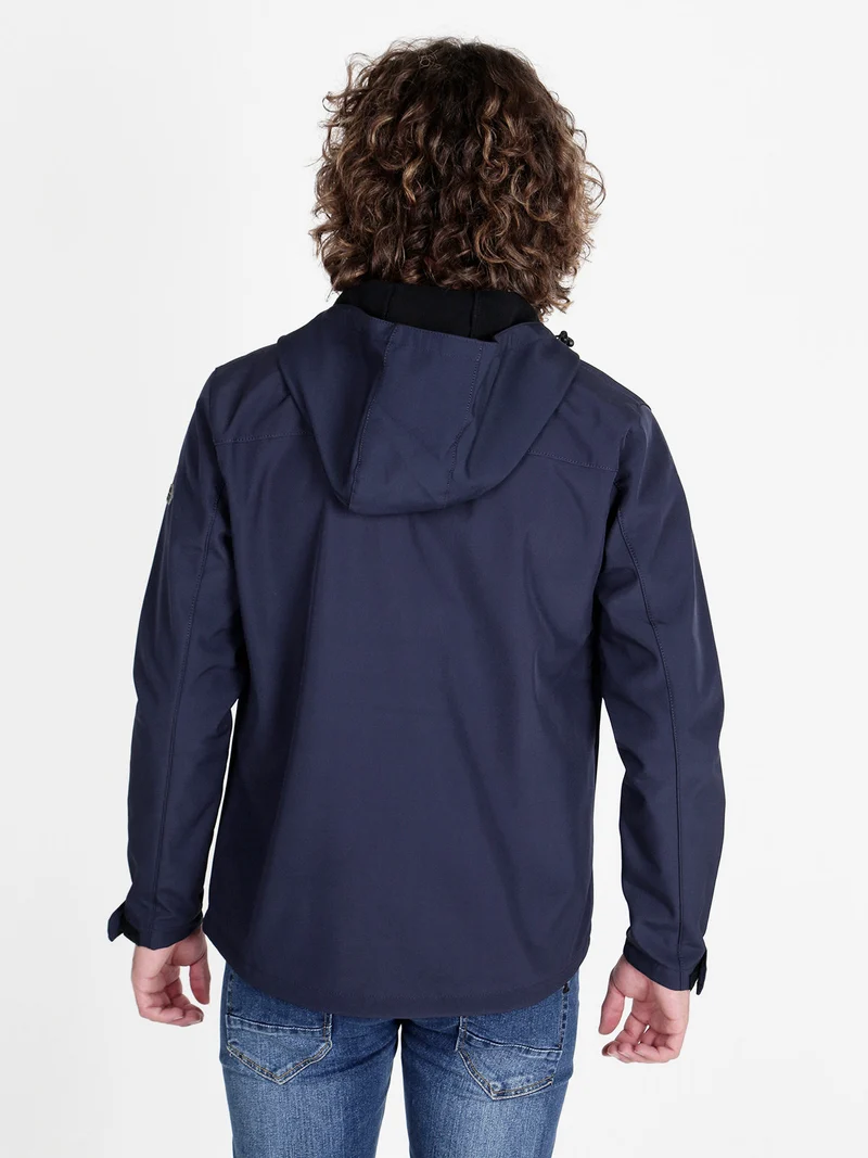Giacca impermeabile da uomo con cappuccio e interno in pile - blu scuro