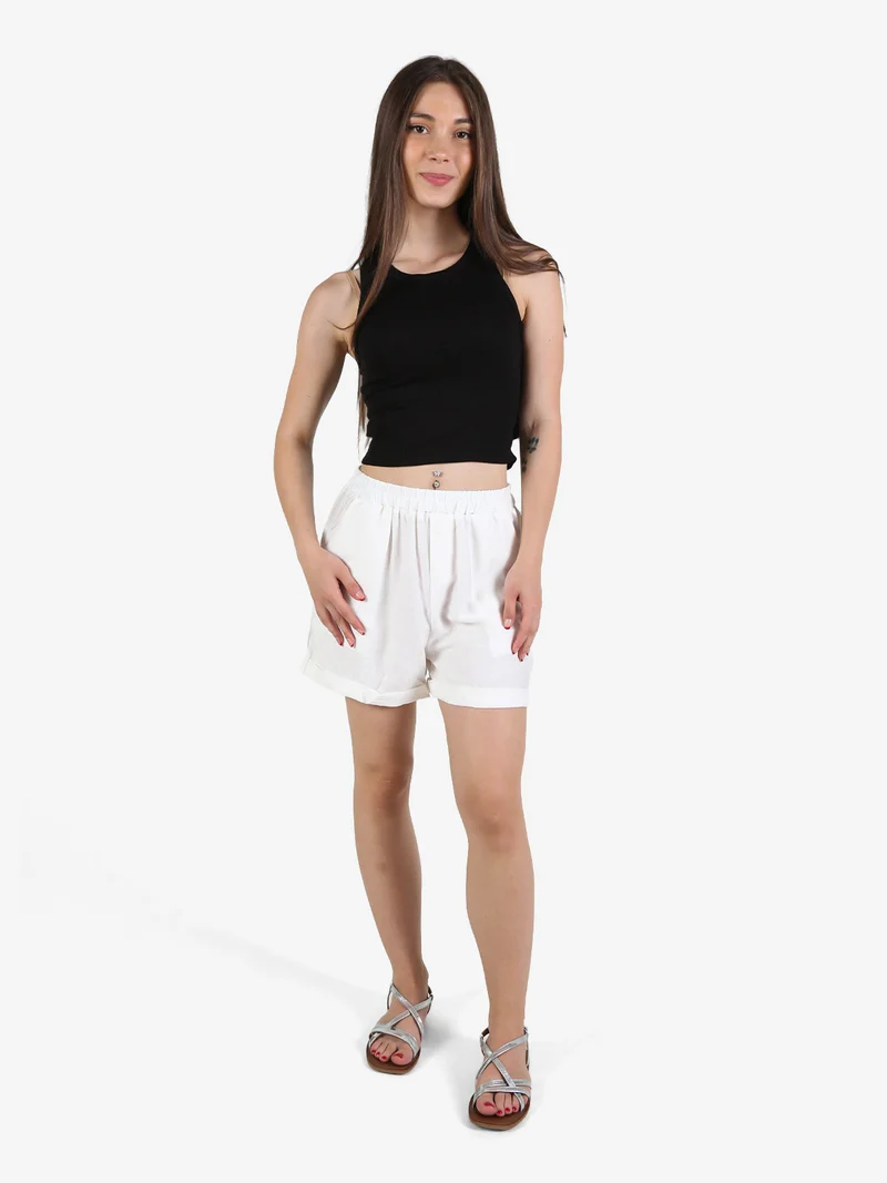 Shorts donna con risvolto - bianco