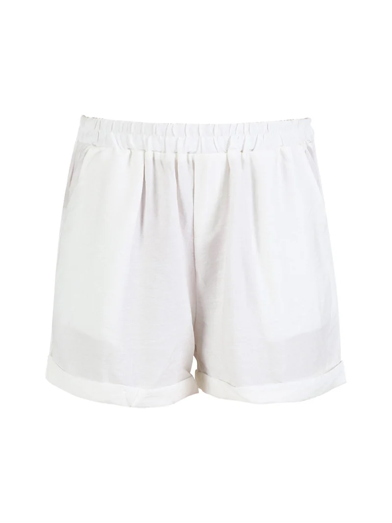 Shorts donna con risvolto - bianco