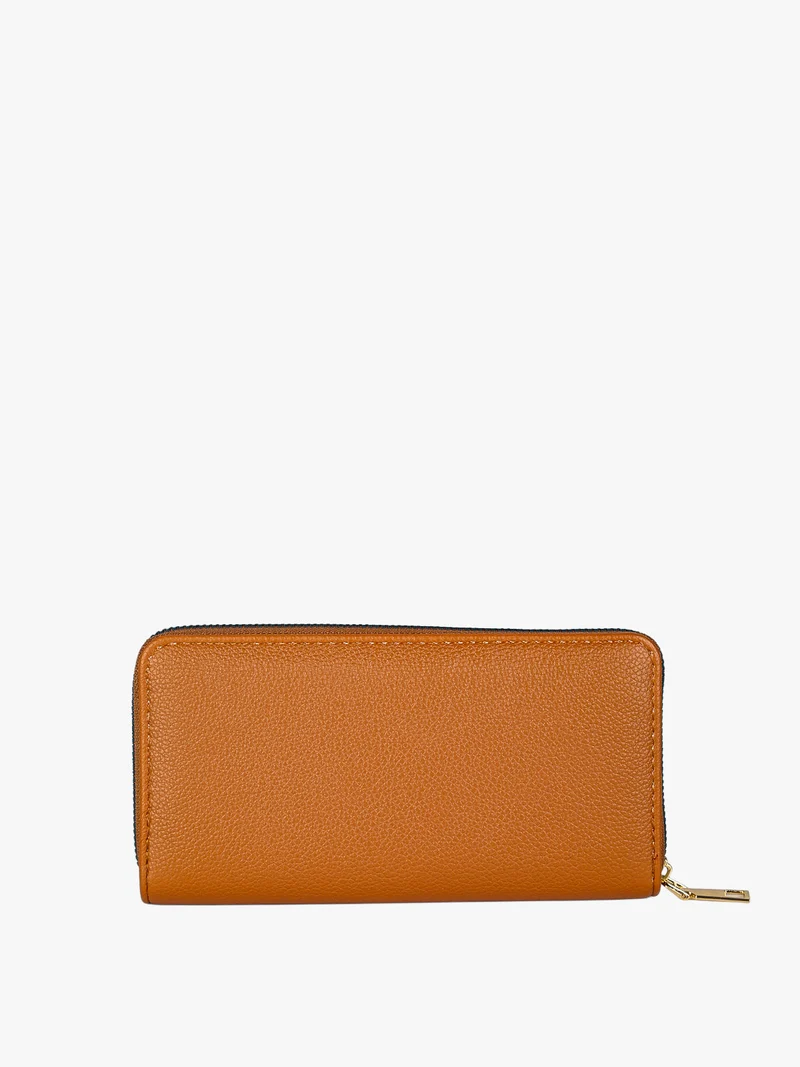 Portafoglio donna con stampa monogramma e zip - cuoio