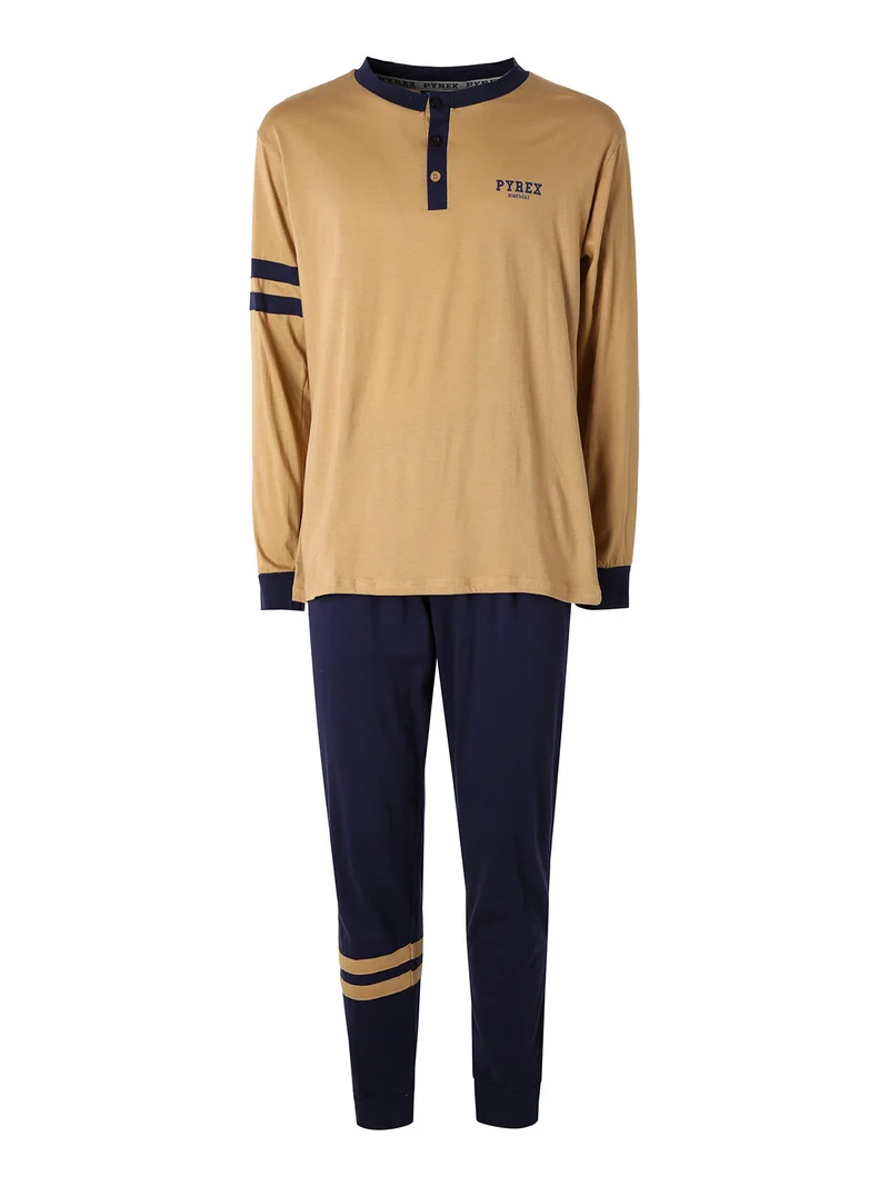 Pigiama lungo da uomo in cotone - beige