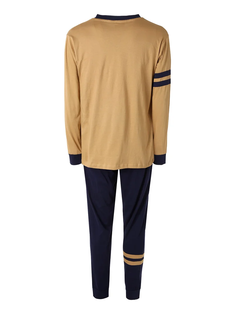 Pigiama lungo da uomo in cotone - beige