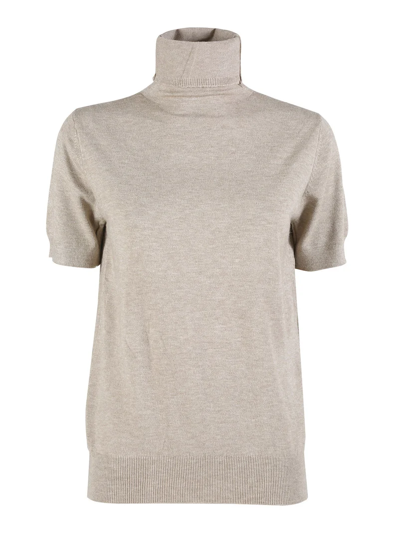 Maglia donna dolcevita a maniche corte - sabbia