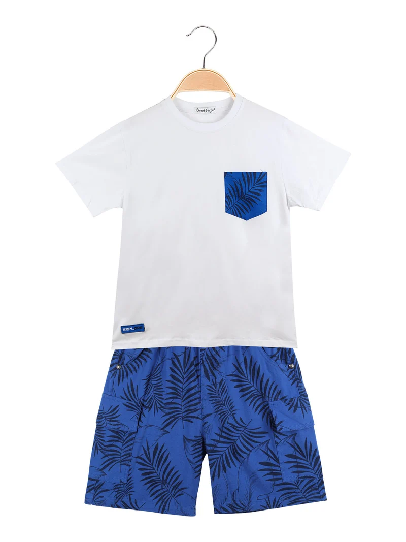 Completo corto 2 pezzi da bambino con bermuda cargo - bianco
