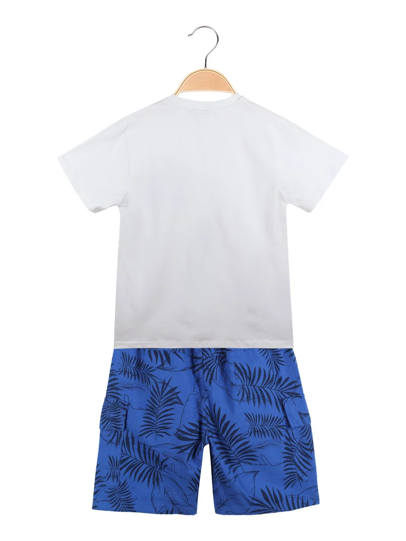 Completo corto 2 pezzi da bambino con bermuda cargo - bianco