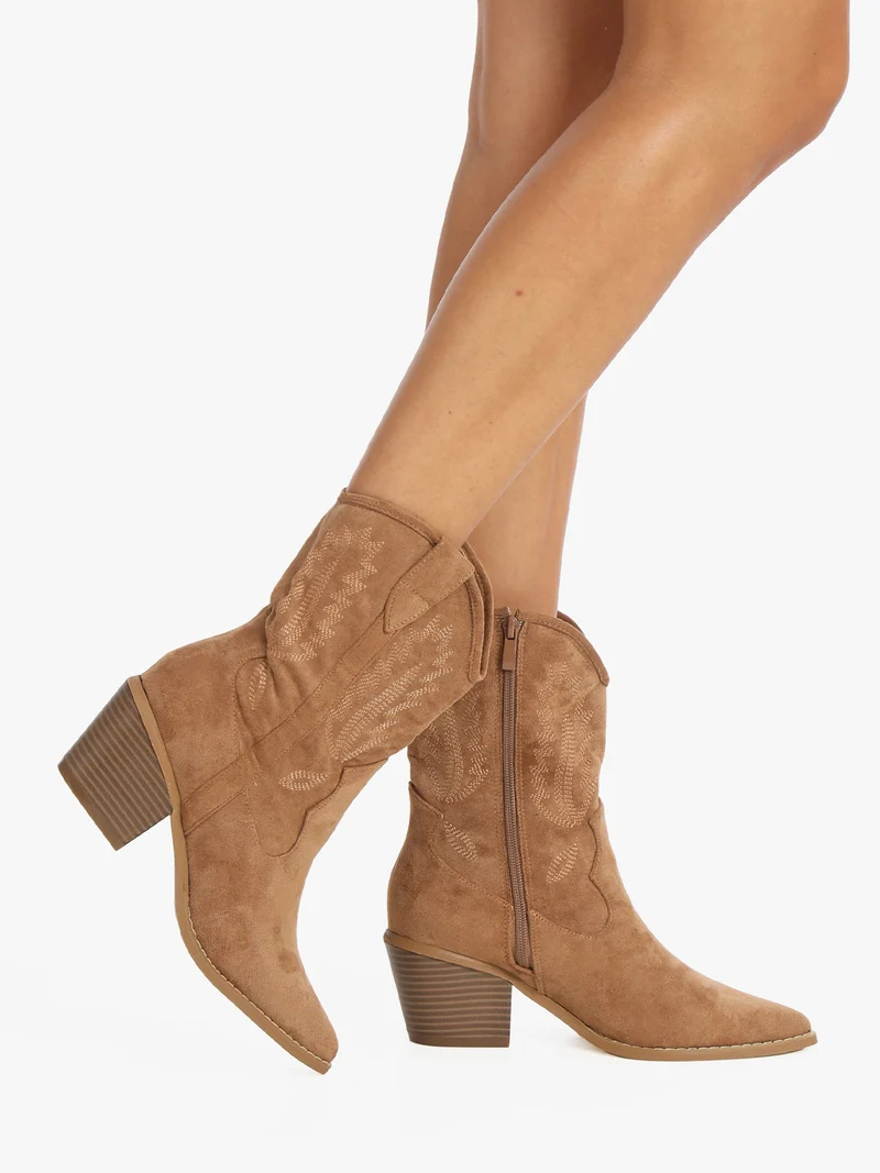 Stivaletti texani donna scamosciati - khaki