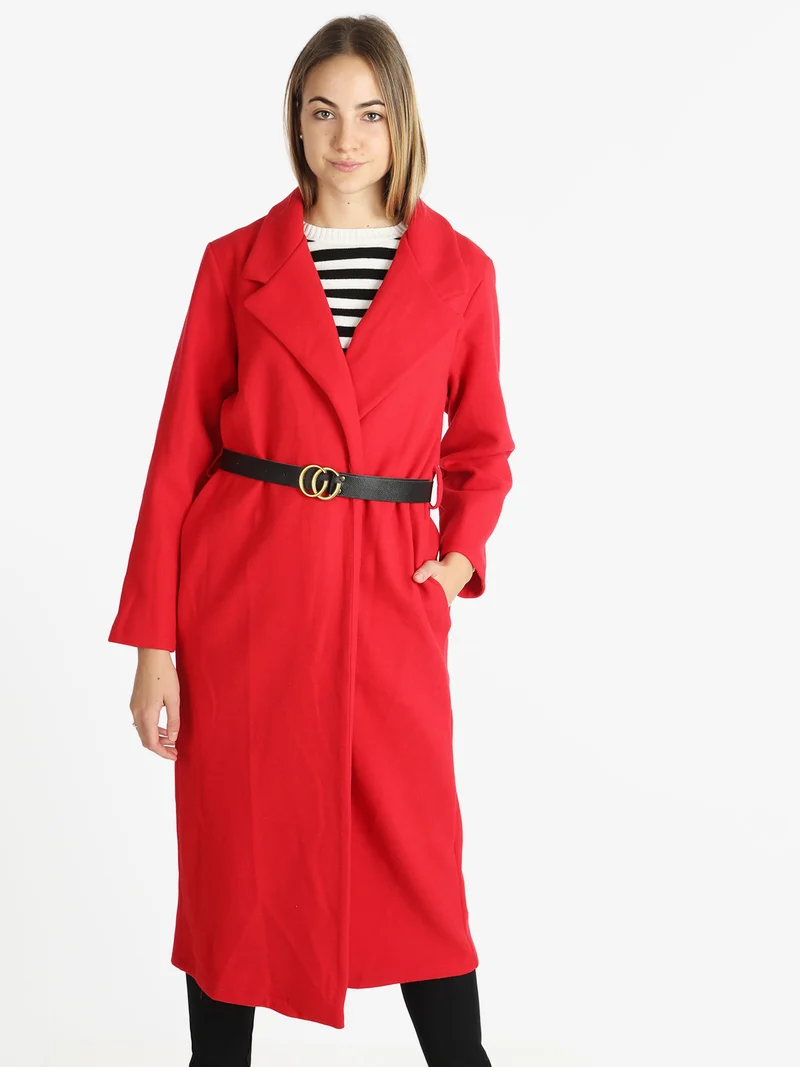Cappotto lungo classico donna con cintura - rosso