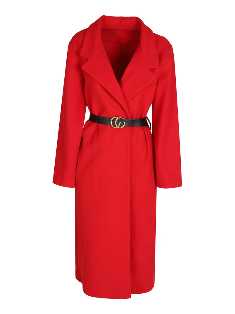 Cappotto lungo classico donna con cintura - rosso