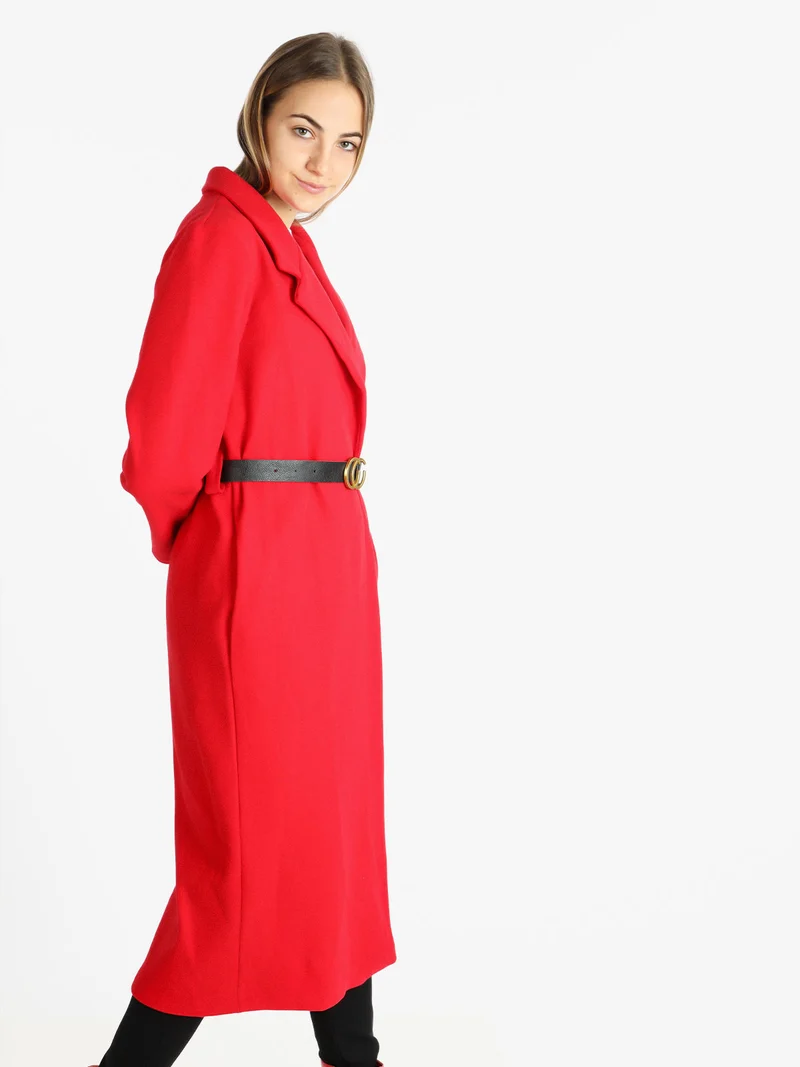 Cappotto lungo classico donna con cintura - rosso