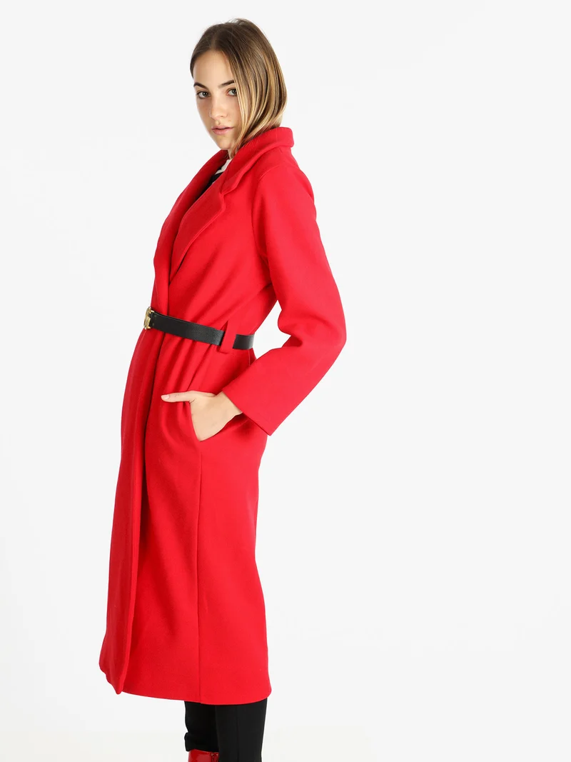 Cappotto lungo classico donna con cintura - rosso