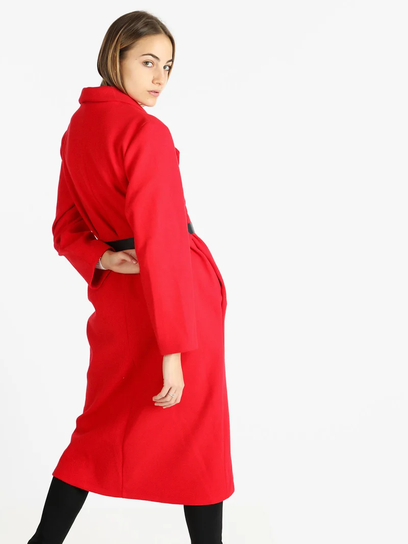 Cappotto lungo classico donna con cintura - rosso