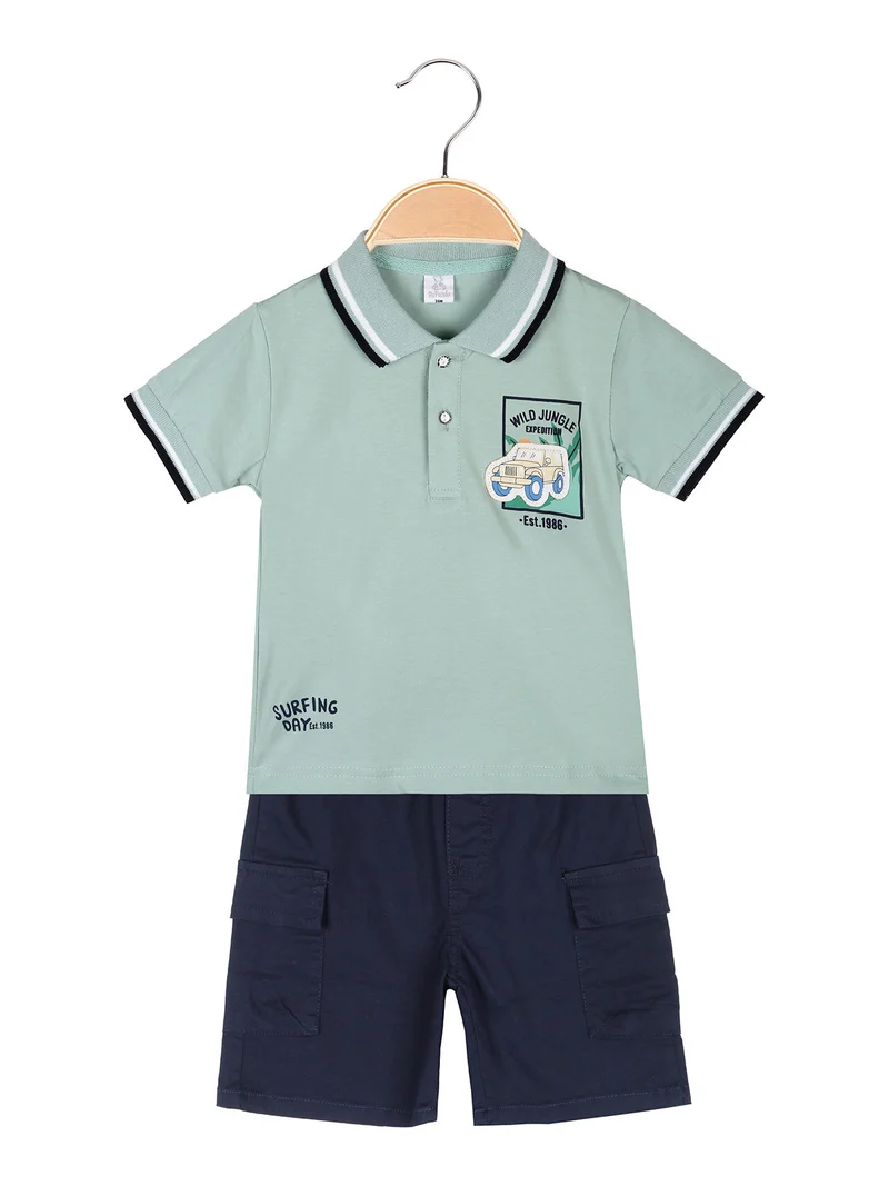 Completo da neonato con polo a maniche corte e bermuda - acqua marina