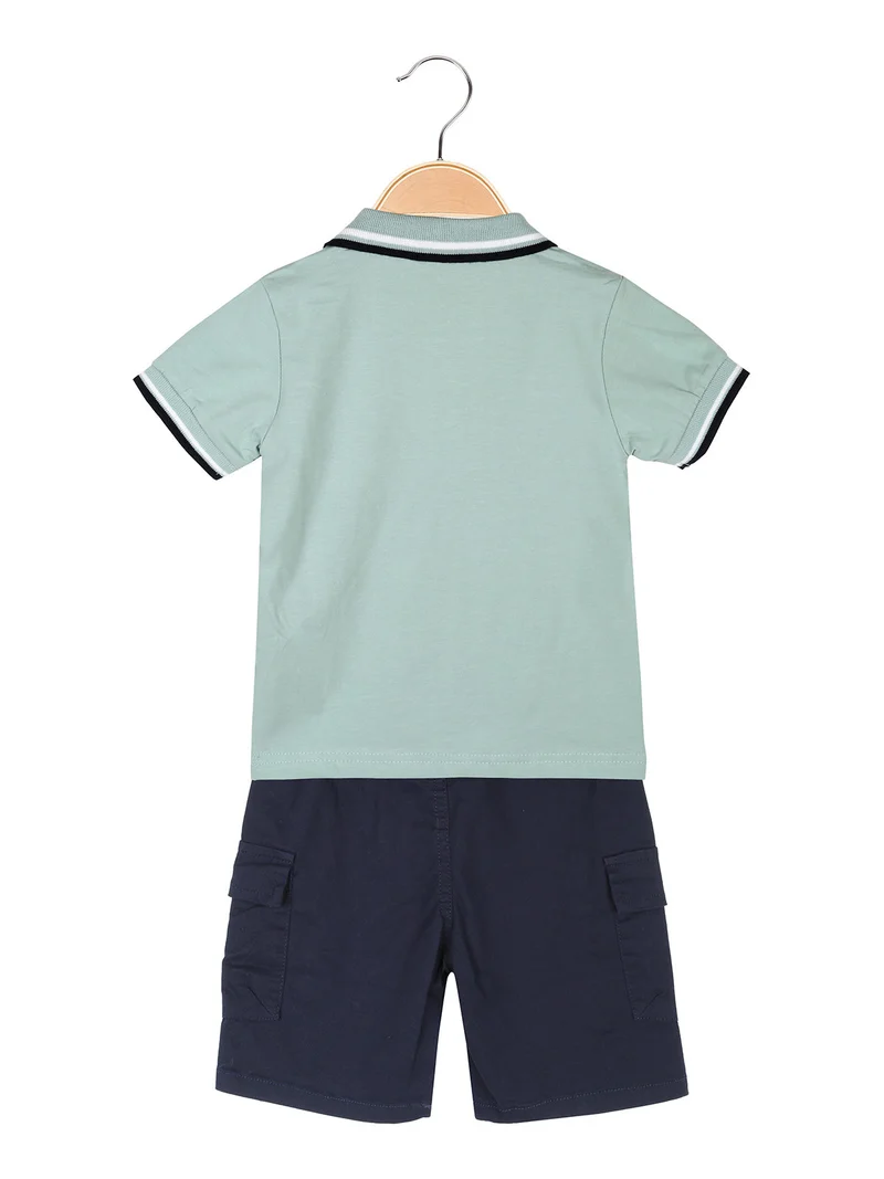 Completo da neonato con polo a maniche corte e bermuda - acqua marina