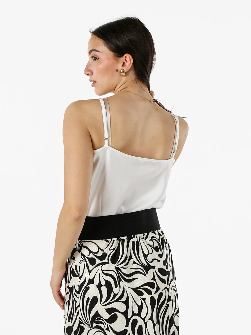 Top donna effetto raso con scollo in pizzo e spalline strette - bianco