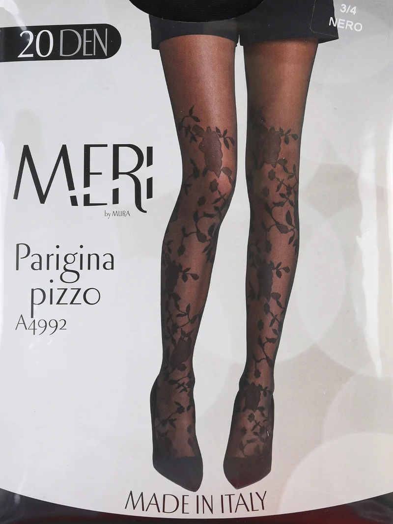 Collant parigina 20 denari con ricami - nero