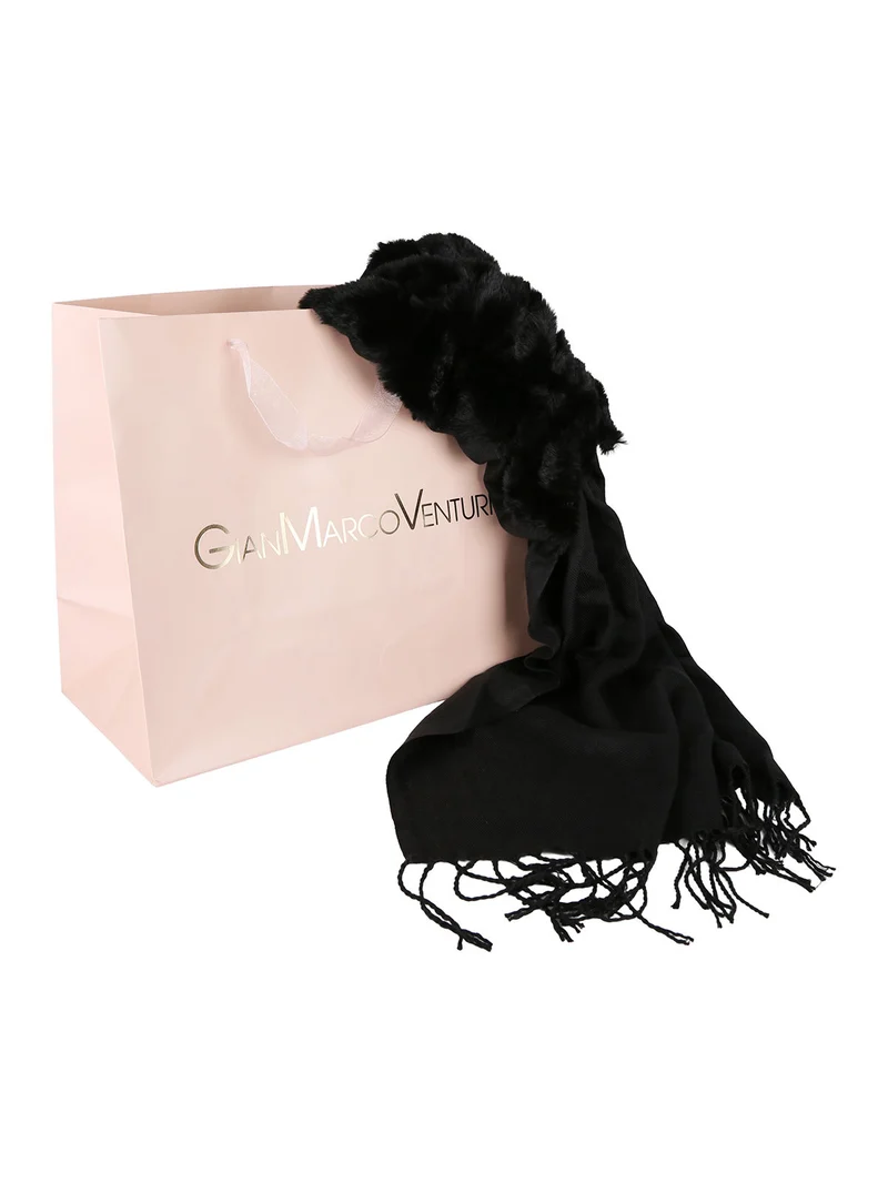 Sciarpa donna con ecopelliccia e frange - nero