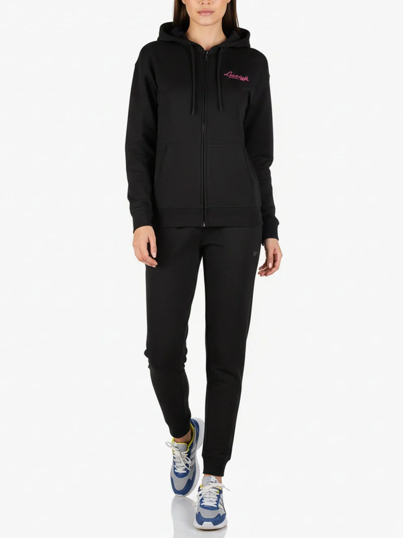 Completo tuta da donna 2 pezzi con cappuccio e zip - nero