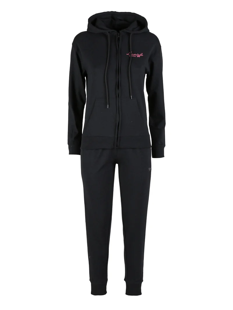 Completo tuta da donna 2 pezzi con cappuccio e zip - nero