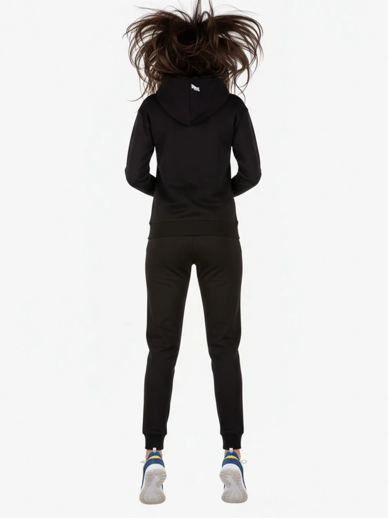 Completo tuta da donna 2 pezzi con cappuccio e zip - nero