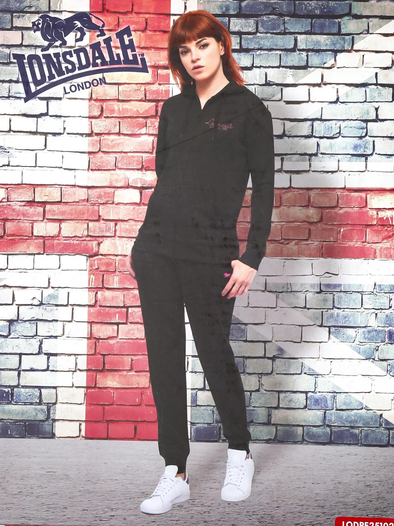 Completo tuta da donna 2 pezzi con cappuccio e zip - nero