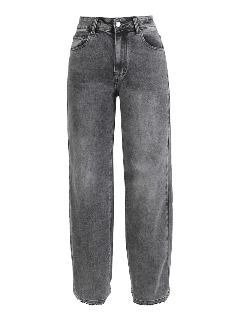 Jeans donna vita alta a gamba larga - grigio scuro