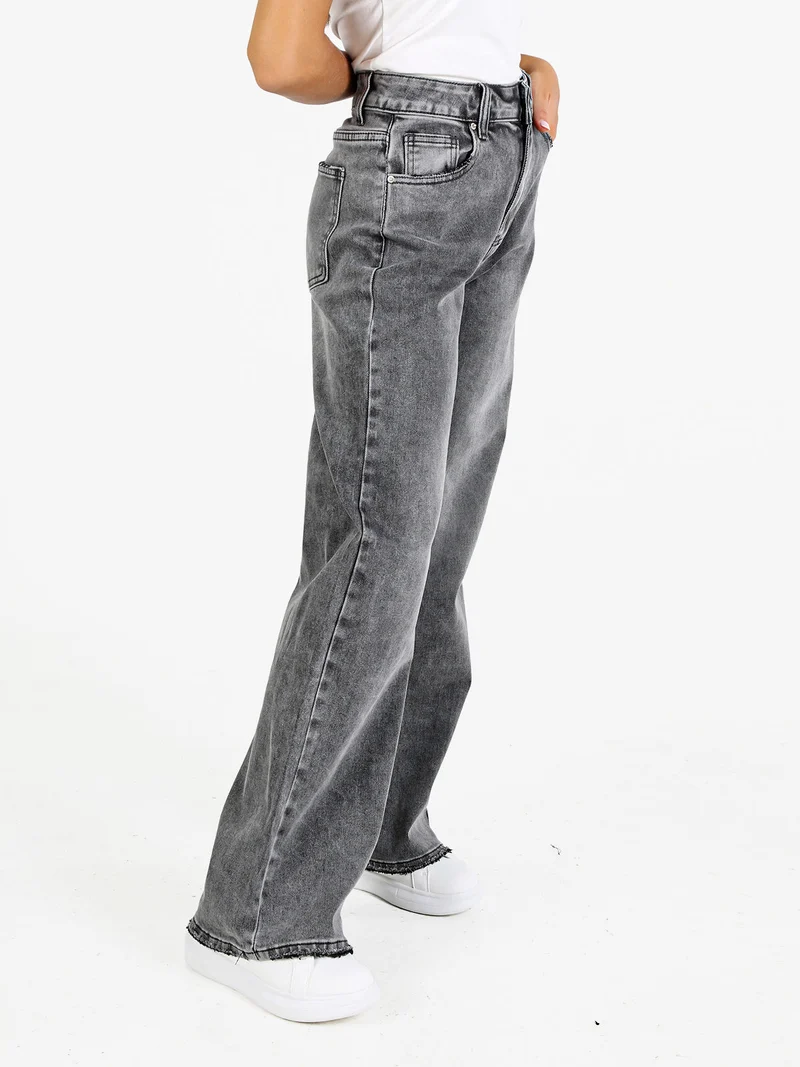 Jeans donna vita alta a gamba larga - grigio scuro