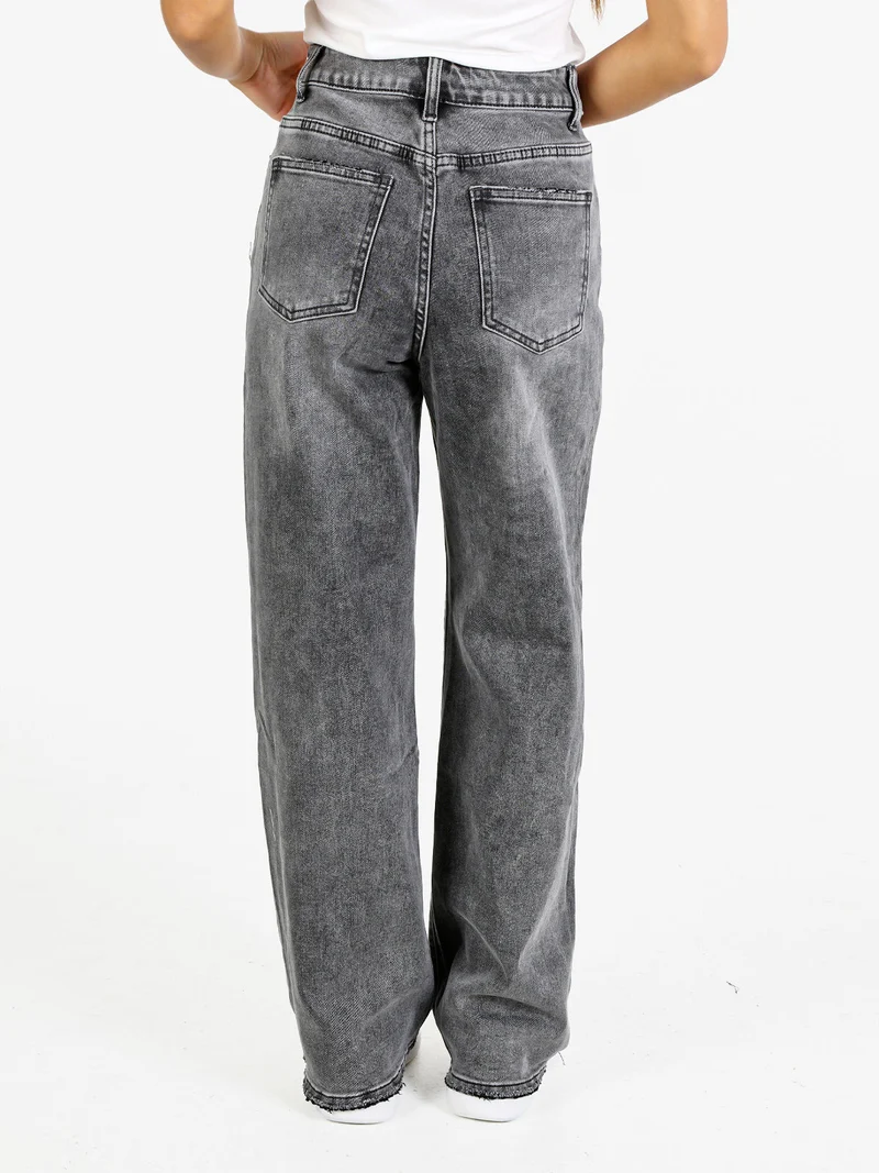 Jeans donna vita alta a gamba larga - grigio scuro