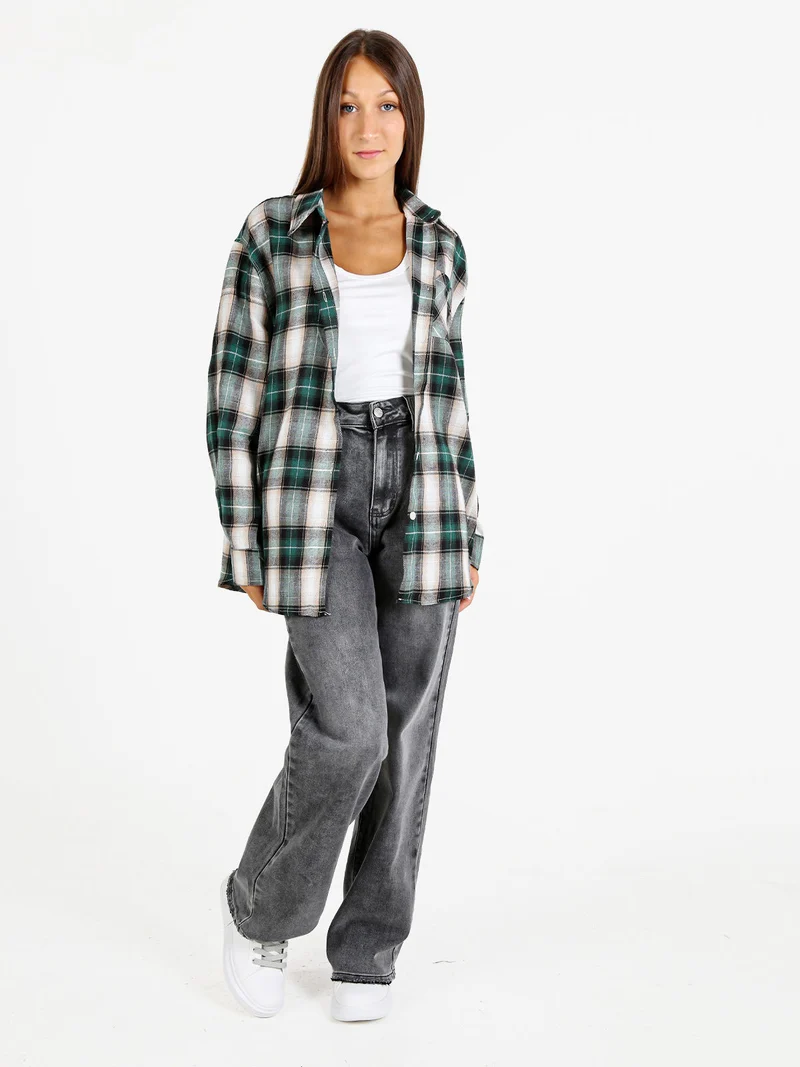 Jeans donna vita alta a gamba larga - grigio scuro