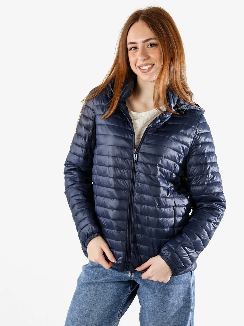 Giubbino donna 100 grammi con cappuccio e zip taglie grandi - blu scuro