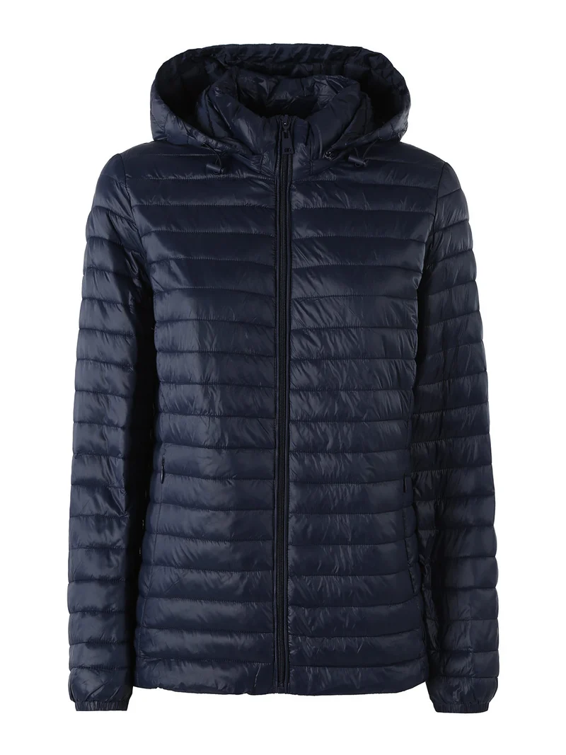 Giubbino donna 100 grammi con cappuccio e zip taglie grandi - blu scuro