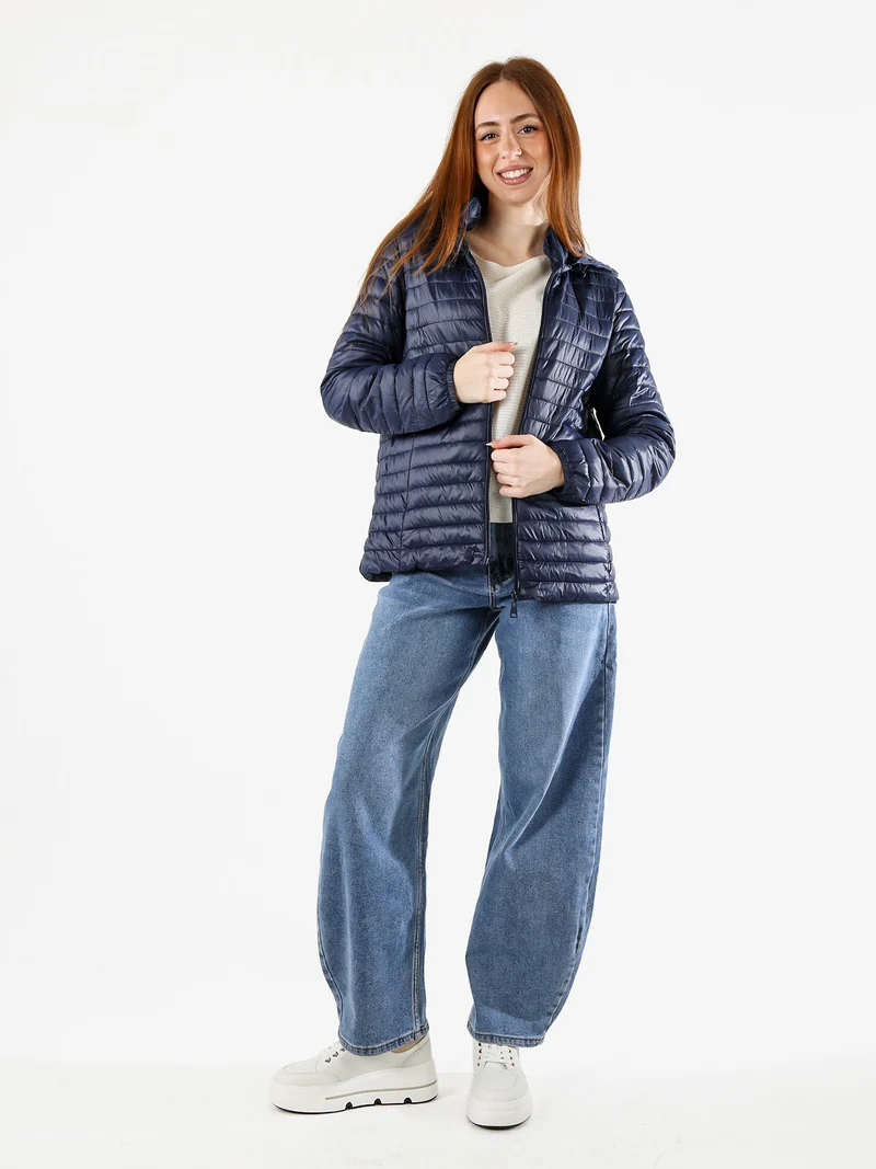 Giubbino donna 100 grammi con cappuccio e zip taglie grandi - blu scuro