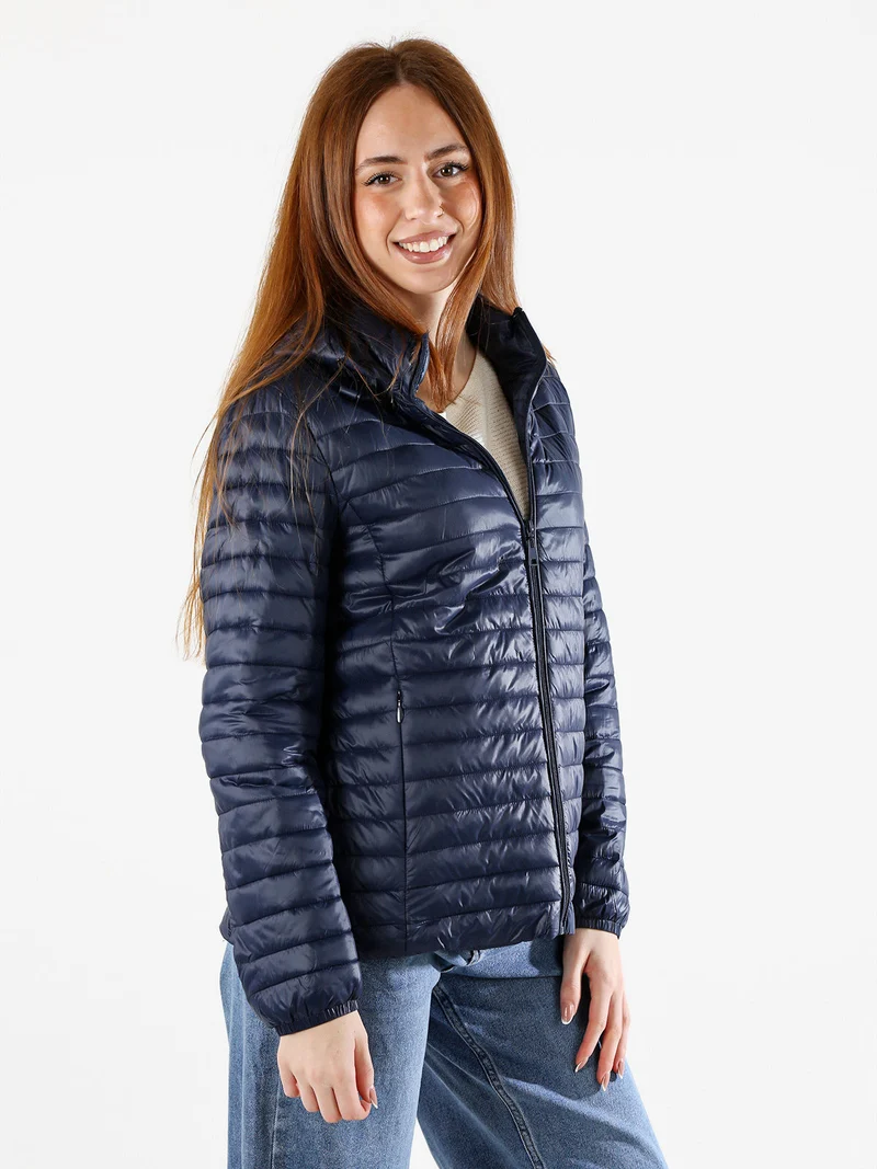 Giubbino donna 100 grammi con cappuccio e zip taglie grandi - blu scuro