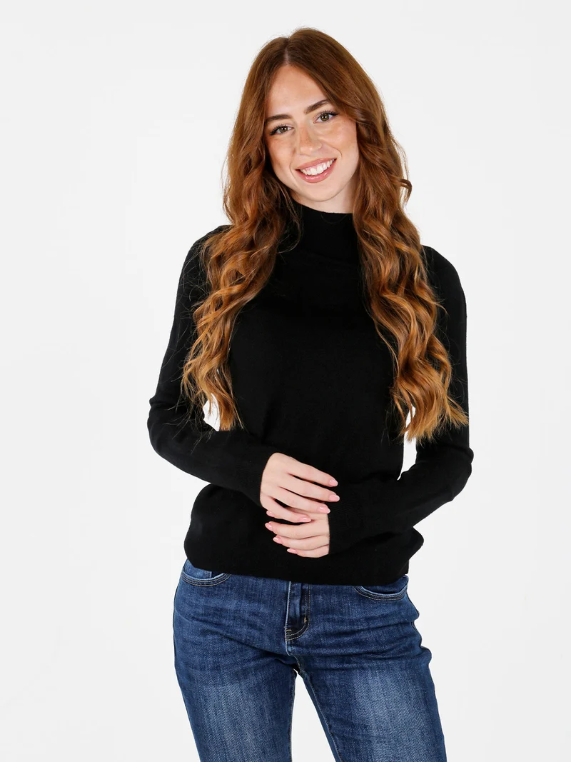 Pullover donna in maglia a collo alto - nero